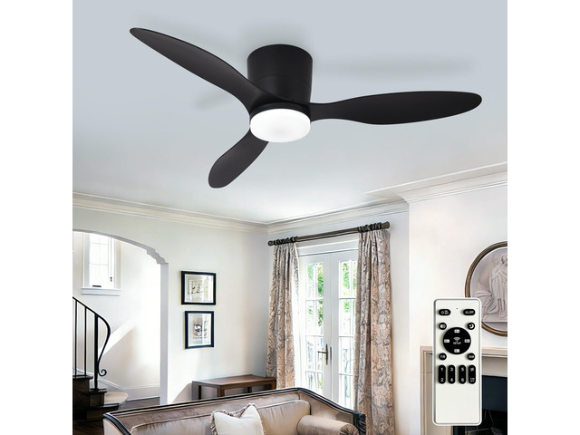 Flush Mount Ceiling Fan: 42-Inch Black Ceiling Fans with Lights for Bedroom Indoor Outdoor - Low Profile Ceiling Fans with Remote Control 24W 3CCT...