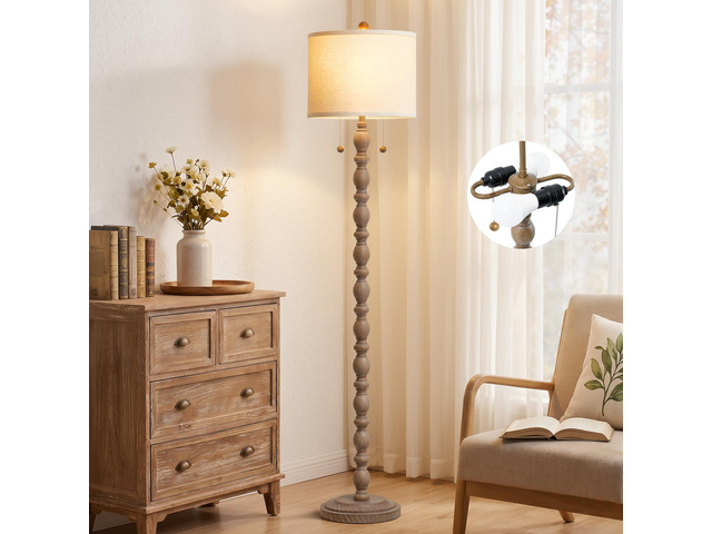 Farmhouse Floor Lamps for Living Room, Standing Lamp with Bulb Resin, 62' Tall Lamp with Shade and 2 Pull Chain Switches, Vintage Floor Lamps for...