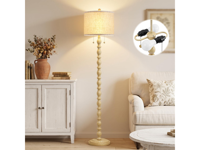 Farmhouse Floor Lamps for Living Room, Standing Lamp with Bulb Resin, 62' Tall Lamp with Shade and 2 Pull Chain Switches, Vintage Floor Lamps for...