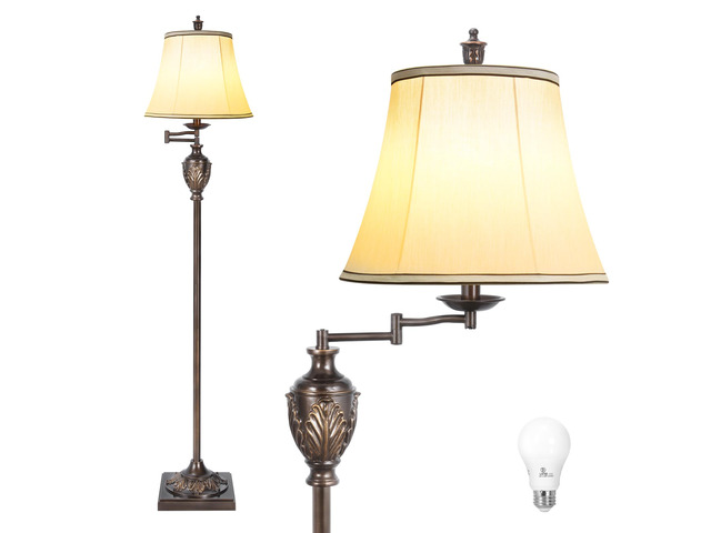 Traditional LED Floor Lamp with 350° Adjustable Swing Arm Lamp Vintage Standing Pole lamp for Living Room, Bedroom and Office Rustic Upright...