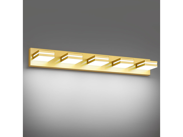 Modern LED Gold Acrylic Bathroom Lights Fixtures 5-Light Wall Lighting,Vanity Lights for Bathroom Over Mirror 6000K 350°RotateNo Assembly Required