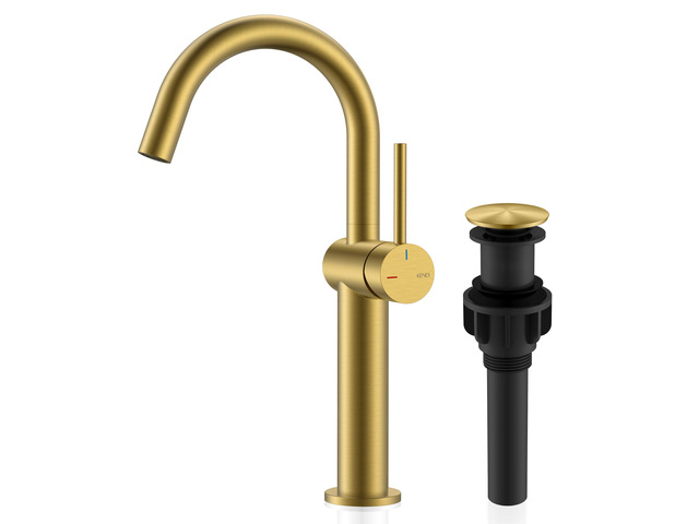 Brushed Gold Tall Bathroom Faucet, Single Handle Vessel Sink Faucet Vessel Bowl Faucet with Pop Up Drain & Supply Lines, Lead-Free cUPC & NSF...