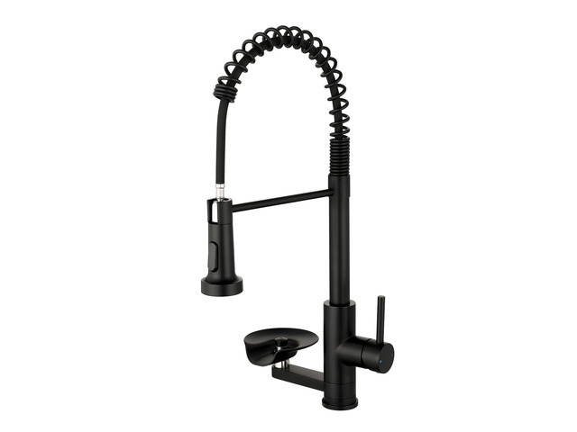 Pull Down Kitchen Faucet with Cup Washer Black Kitchen Sink Faucet with Deck Plate,Glass Rinser,Single Handle,Single Hole,Lead-Free Stainless Steel