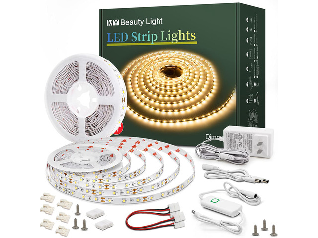 Led Strip Lights 65.6ft Warm White Dimmable Led Light Strip Flexible Rope Lights Kits with 24v Etl Power Supply, Adhesive Clips, Dimmer Switch and...