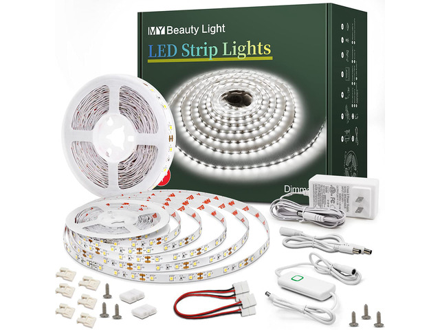 Led Strip Lights 65.6ft White Dimmable Led Light Strip Flexible Rope Lights Kits with 24v Etl Power Supply, Adhesive Clips, Dimmer Switch and...