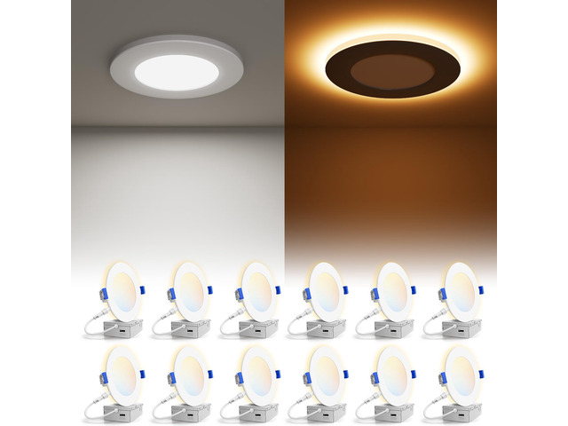 12 Pack 4 Inch 5CCT Recessed Light with Night Light, 810LM Canless LED Recessed Lighting 4 inch,2700K-5000K Selectable,9.5W=80W, Dimmable Recessed...