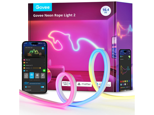 RGBIC Neon Lights 16.4ft Works with Matter, Alexa, Google Assistant LED Smart Neon Rope Light 2, Custom DIY Neon Strip Lights for Bedroom and Wall...