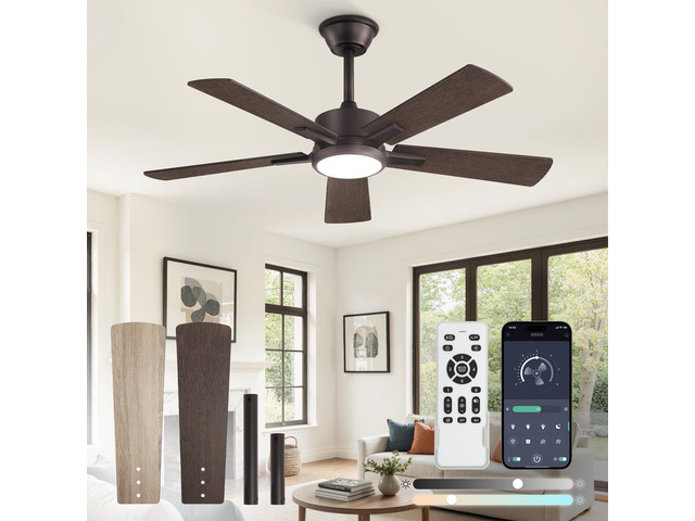 42 Inch Oil Bronze Ceiling Fan with Light, Remote & APP Control Stepless CCT & Dimmable, 20W LED, 6-Speed, Timer, Reversible Quiet DC Motor, Quick...