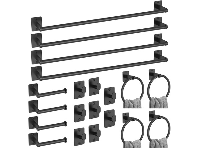 20-Piece Bathroom Accessories Set, 24 inch Towel Bar Black Bathroom Hardware Set, Towel Racks for Bathroom, Robe Towel Hooks, Toilet Paper Holder...