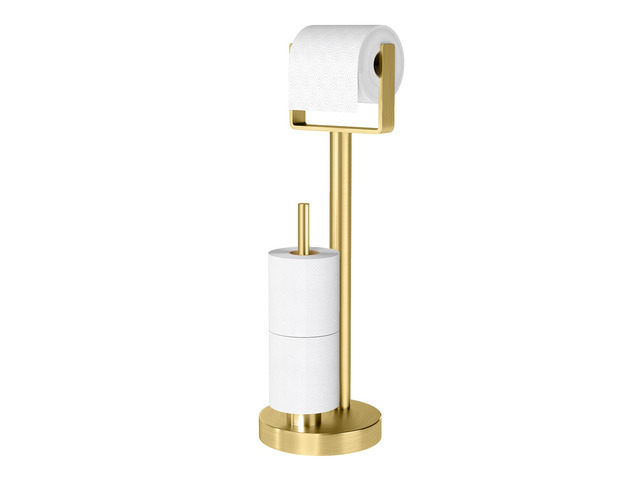 Toilet Paper Holder Stand with Storage Weighted Base, Gold Bathroom Floor Toilet Paper Roll Holder Free Standing for 3 Rolls, Bath Stainless Steel...