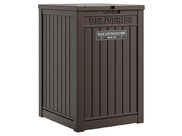 Package Delivery Box for Outside, Brown Secure Lockable, Waterproof, Resin, for Porch & Garden