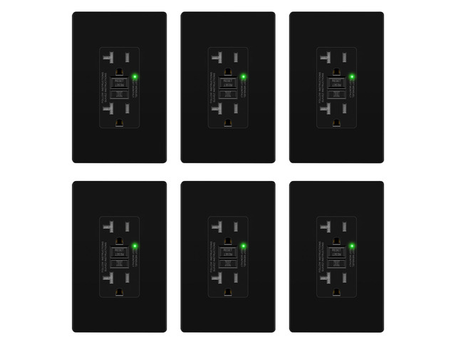 GFCI Outlet 20Amp, GFCI Receptacle, ETL Listed, Matte Black, 6-Pack Tamper-Resistant Receptacle, LED Indicator, Screwless Wall Plate,...