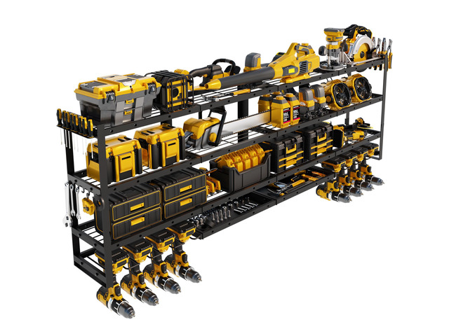 XLarge 64''W Power Tool Organizer Wall Mount, 4-Tier 820lb Capacity Modular & Corner-Fit 8 Cordless Drill Holder Garage Storage Rack Workshop...