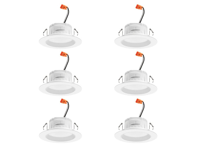 RetroBasics 4' LED Recessed Lighting 5-in-1 CCT, Matte White, 6-Pack Baffle Trim 4 Inch LED Downlight Trim Kit, Regressed 4' Ceiling Light with...