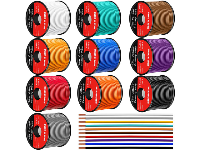10 Pcs 12 Gauge Automotive Wire 100 Ft, CCA for 12V Car Audio Copper Clad Aluminum with 10 Colors, Stranded Primary Wire for Automotive Electrical...