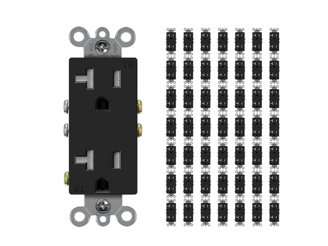 Decorator Receptacle Outlet, Standard Electrical Wall Tamper Resistant Decorative Receptacle, 20Amp 125 Volt, Grounding UL Listed (50Pack, Black,...