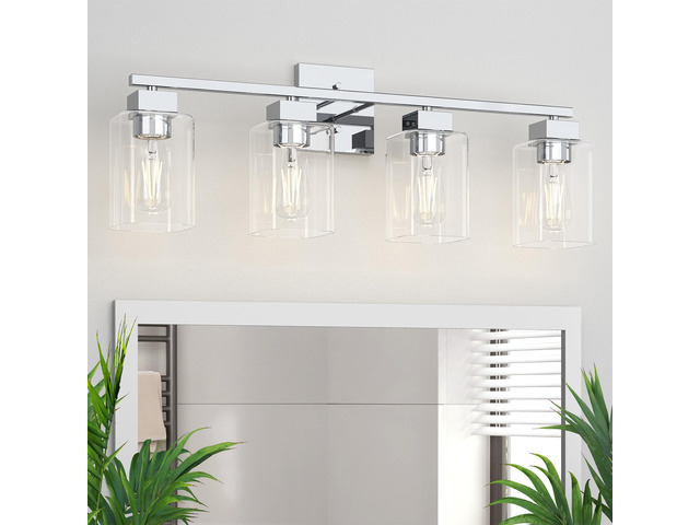 4 Light Bathroom Vanity Light - Chrome Bathroom Light Fixtures Square Design & UL Certification, 26 inch Square Bath Room Lights Over Mirror,...
