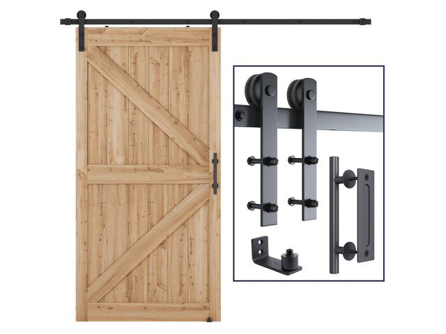 7.5 FT Heavy Duty Sturdy Sliding Barn Door Hardware Kit,Black (Whole Set Includes 1x Pull Handle Set & 1x Floor Guide) Fit 45' Wide Door Panel (I...