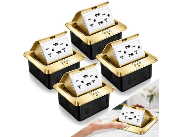 4 Pack Pop up Floor Electrical Outlet Cover, 20Amp USB, Gold