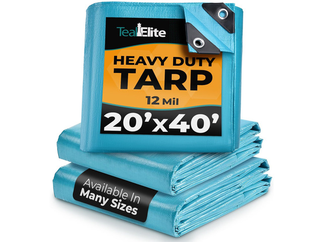 Tarps Heavy Duty Waterproof 20x40 ft, 12 mil Thick Tarp Cover with Grommets UV-resistant, Rip & Tear Proof Blue Large Poly Tarp with Metal Grommets...