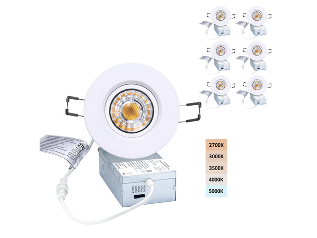 3 Inch Gimbal LED Recessed Lights 6 Pack,Adjustable Downlight, White 360°Rotatable,Die-cast Aluminum,8W 851LM,Premium Canless Spotlight,5CCT...