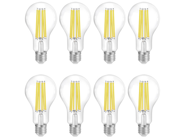 150W Eqv Dimmable A23 LED Bulbs, 2650LM, 5000K Daylight, E26, 8 Pack 18W, clear glass, vintage filament, instant on, no flicker, for table lamps,...