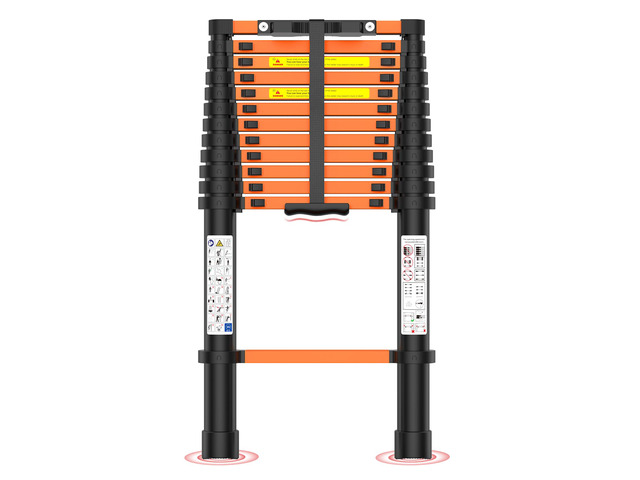 Telescoping Ladder,12.5 FT Extension Ladder, Heavy Duty 330lbs Max Capacity Multi-Purpose Collapsible Ladder for RV or Outdoor Work