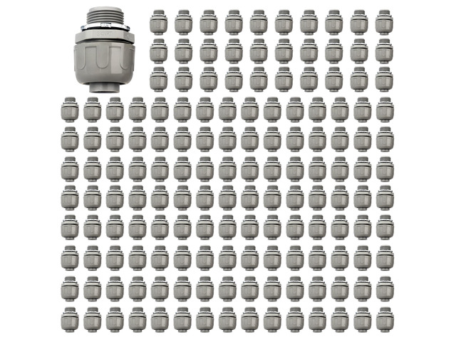 Conduit Connectors, 3/4 Inch, Straight, Grey, 150-Pack Liquid Tight Connector, NPT, Non-Metallic, for PVC Electrical Flexible Conduit Fittings, 180...