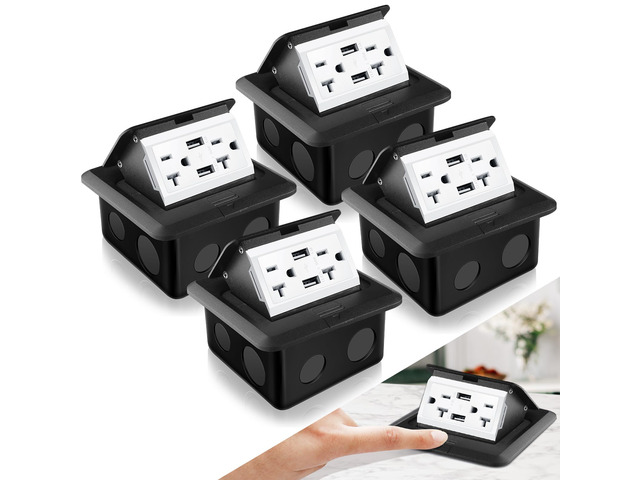 4 Pack Pop up Floor Electrical Outlet Cover, 20Amp USB, Black