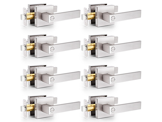 8 Pack Brushed Nickel Door Handles Privacy Door Levers, Interior Door Knobs Keyless Flat Square Lockset Heavy Duty Door Locks Handleset for Bedroom...