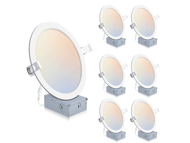 6 Pack 8 Inch LED Recessed Lighting, 5CCT Canless Wafer, White 2700K-6000K Selectable, 5%-100% Dimmable, Ultra-thin, Metal housing 1400LM 18W, IC &...