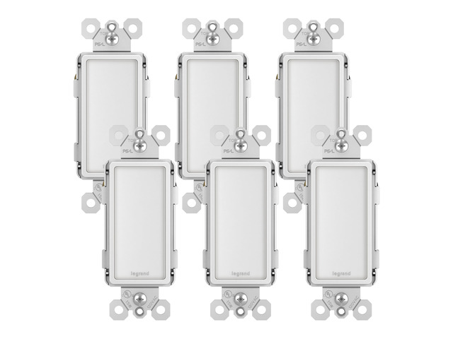 Radiant 15 Amp Full 5-Level LED Night Light Outlet White 6 Pack Pass & Seymour 20-Year, 5 Light Levels, Adjustable Child-Safe Cool-Touch LED...
