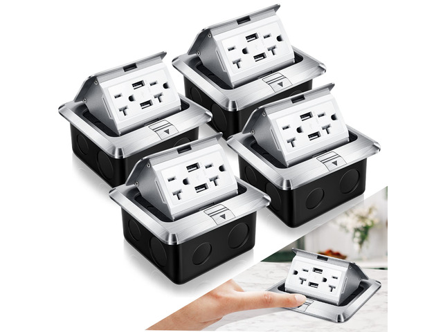 4 Pack Pop up Floor Electrical Outlet Cover, 20Amp USB, Silver