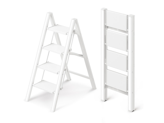4 Step Ladder, Foldable Aluminum Step Stool with Anti-Slip Pedal Lightweight yet Sturdy, Portable, Non Slip Feet, 300Lbs Capacity, Elegant Look,...