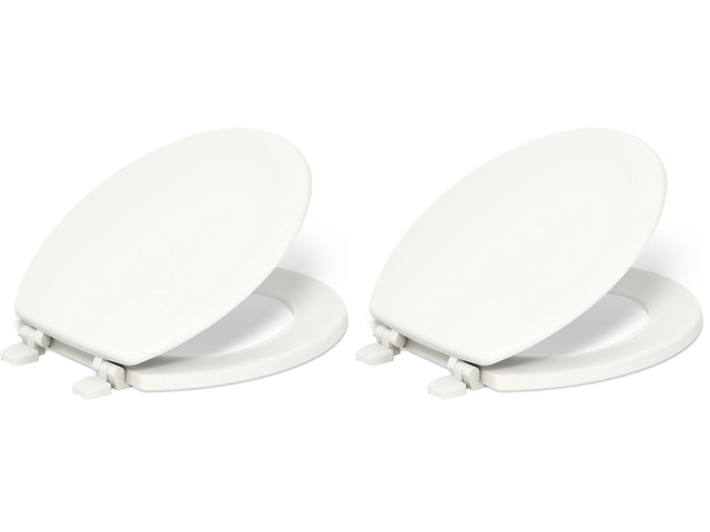 4648-96 Stonewood Toilet Seat Round, Wood Seat, Compatible with Standard Round Toilets, Lid with Color-Matched Plastic Hinges, Biscuit (Pack of 2)