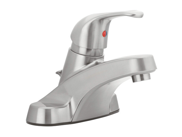 Single-Handle Centerset Bathroom Sink Faucet, Brushed Nickel 1.2 GPM Flow, 3-Hole, Decorative Lever Handle, Drip-Free Cartridge, Pop-Up Drain,...