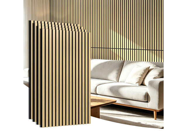 47 x 23.6 Inch Acoustic Wood Slat Design Wall Panels, 4-Pack, Oak Lightweight, Noise Reduction, Crack Resistant, Sustainable, Easy Installation,...