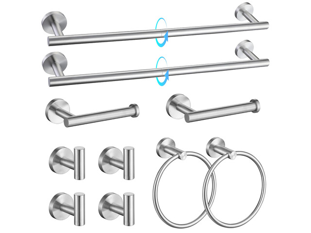 Brushed Nickel Bathroom Hardware Accessories Set - 10-Piece Premium SUS304 Stainless Steel Towel Bar Holder Set with 23.6 Inch Round Towel Racks...