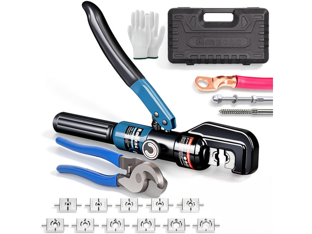 Hydraulic Crimping Tool, Battery Cable Crimper 12AWG4/0AWG, 11 US Hex Dies, 10-Ton Hydraulic Crimper for Electrical LugsCutter & Case (YQK-0000 and...