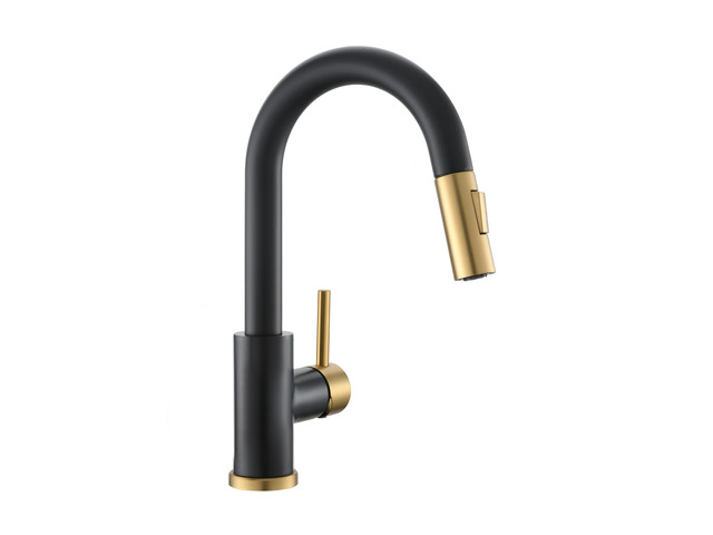 Bar Sink Faucet Single Hole with Pull Down Sprayer Black and Gold Hot and Cold Prep Wet Sink Faucet Single Handle