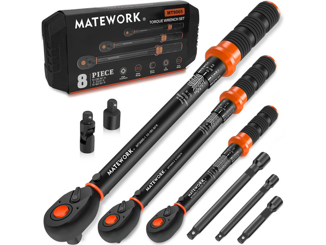 Upgraded Torque Wrench Set 8PCS, 1/4 3/8 1/2 inch Drive Click Torque Wrench, 10-230in. lb, 5-50ft. lb, 10-180ft. lb, 72-Tooth Dual Scale, ±3%...