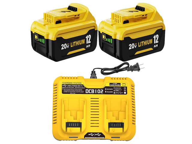 2- Pack 12.0Ah Replacement for Dewalt 20V MAX Battery and DCB102 Charger Compatible with Dewalt 20V Battery Lithium DCB207 DCB206 DCB204 DCB200...