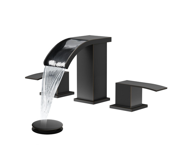 Waterfall Bathroom Faucet 3 Hole Square Body,Oil Rubbed Bronze SUS304 8 Widespread Bathroom Sink Faucet,2.17 Wide Spout,24 cUPC Hose,Pop Up Drain,2...