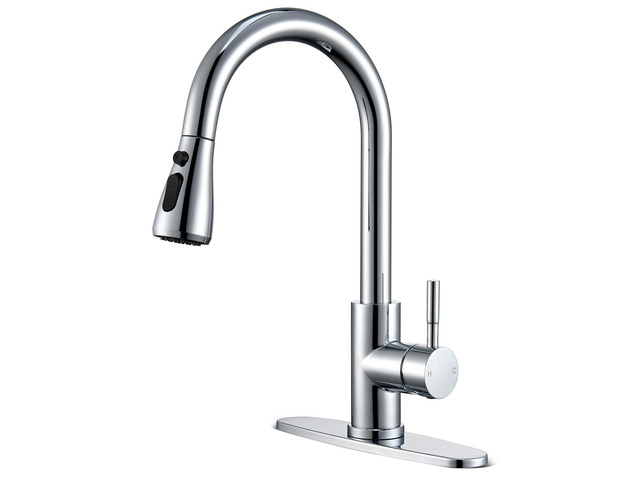 Chrome Kitchen Faucets with Pull Down Sprayer High Arc Single Handle Stainless Steel Kitchen Sink Faucet, Single hole or 3 Hole, for Farmhouse RV...