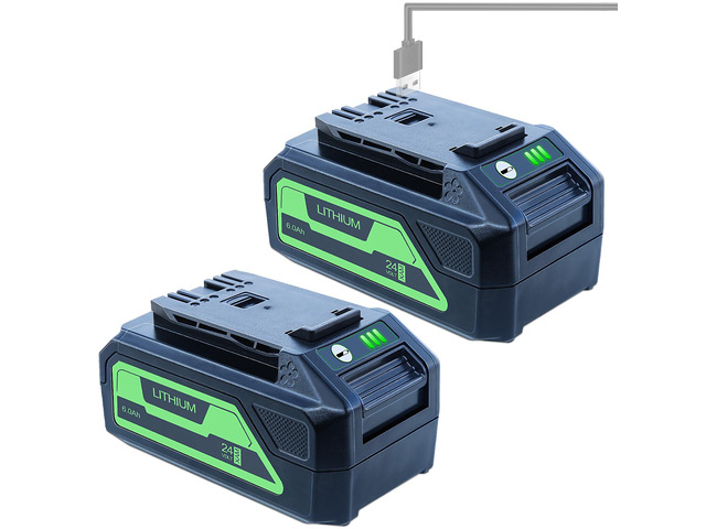 Replacement for Greenworks 24V Battery 6.0 Ah 29842 29852 BAG709 BAG710 Fit 20352 22232 2508302 Tools 2 Packs with 5V 2.0Ah USB Output