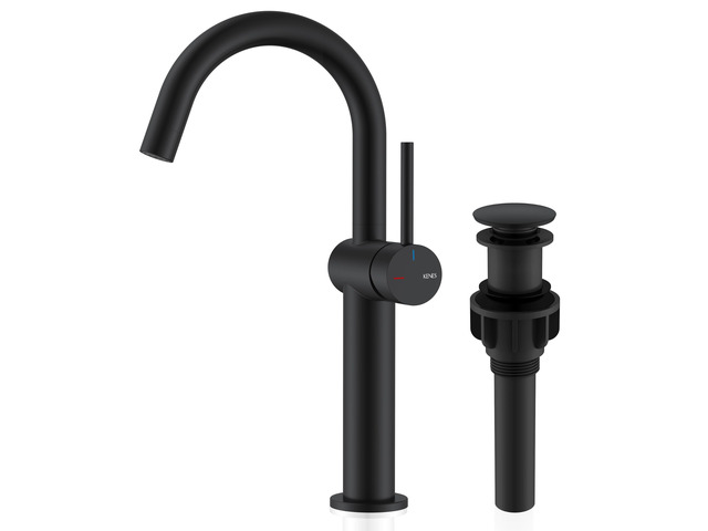 Matte Black Vessel Sink Faucet Single Handle, Tall Bathroom Faucet Vessel Bowl Faucet with Pop Up Drain & Supply Lines, Lead-Free cUPC & NSF...