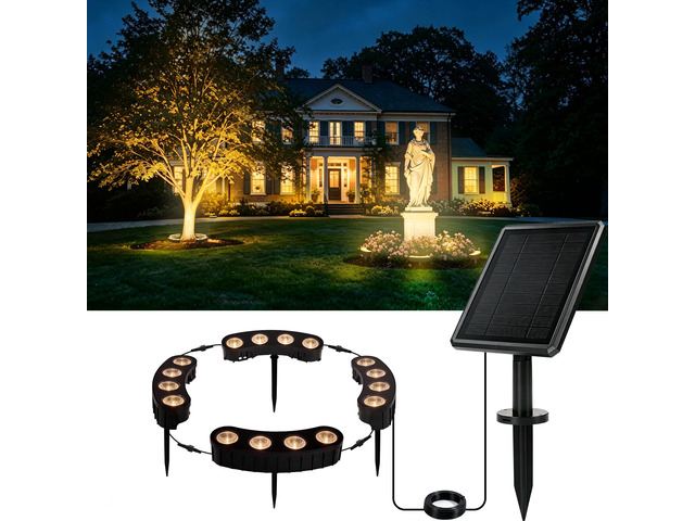 Solar Tree Lights, Upgraded Solar Spot Lights Outdoor, Warm White 8.3*7.2in Large Solar Panel with USB Port, 16 COB LED, 33FT Cable, IP65...