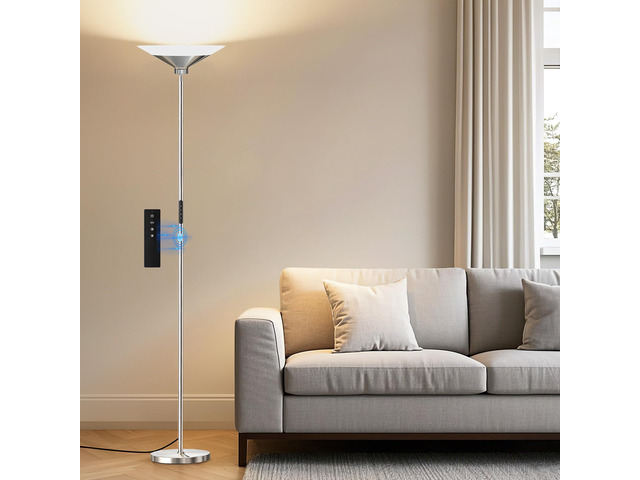 Metallic Silver Torchiere Floor Lamp - 30W Dimmable LED Standing Lamp with Remote/Button Control, 1800Lm, 3000-6500K, 72in Tall Bright Pole Light...