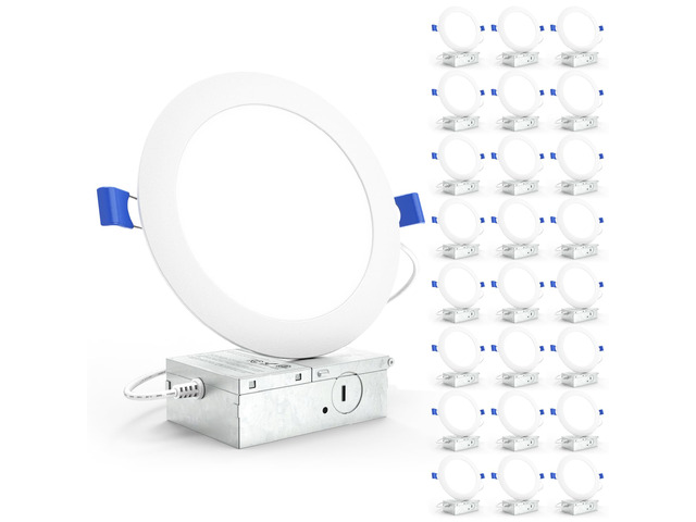 24 Pack 6 Inch Canless LED Ultra-Slim Recessed Light, 14W-100W 1200LM, 5000K Daylight, Dimmable, with Junction Box, Wafer Thin Canless Recessed...