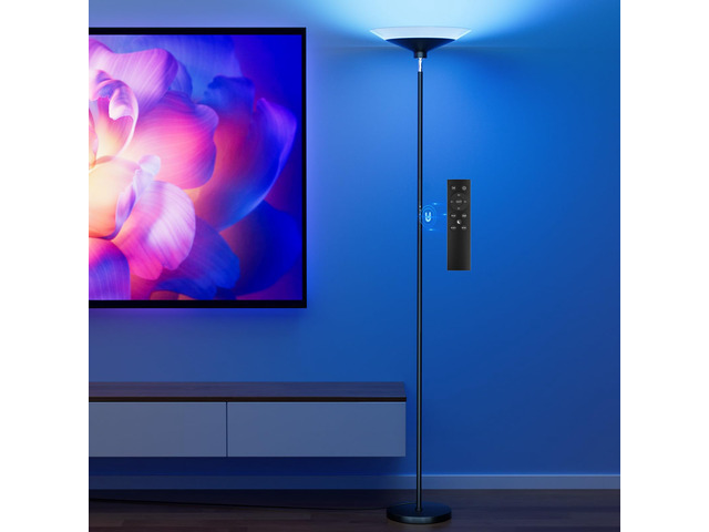 RGB Torchiere Floor Lamp - 30W Dimmable LED Standing Lamp with Remote, Multi Color Changing, 72in Tall Corner Light, Bright Standing Pole Light for...